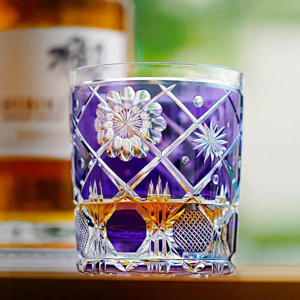 Edo Kiriko Violet Kohana Blossom Whisky Glass – Hand-Carved Premium Crystal Glass | Garden of Light