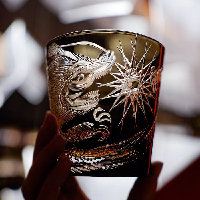 Edo Kiriko Hand-Carved Soaring Dragon Whiskey Glass – An Ascendant Myth in Crystal