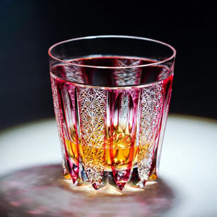 Edo Kiriko Ruby Agave Whisky Glass – Hand-Carved Premium Crystal Glass | Radiant Bloom