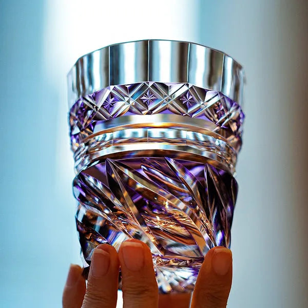 Edo Kiriko Violet Kaze Whisky Glass – Hand-Carved Premium Crystal Glass | Twilight Breeze