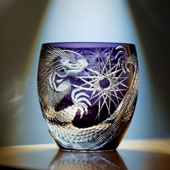 Edo Kiriko Majestic Dragon Whisky Glass – Hand-Carved Premium Crystal Glass | Mythical Power