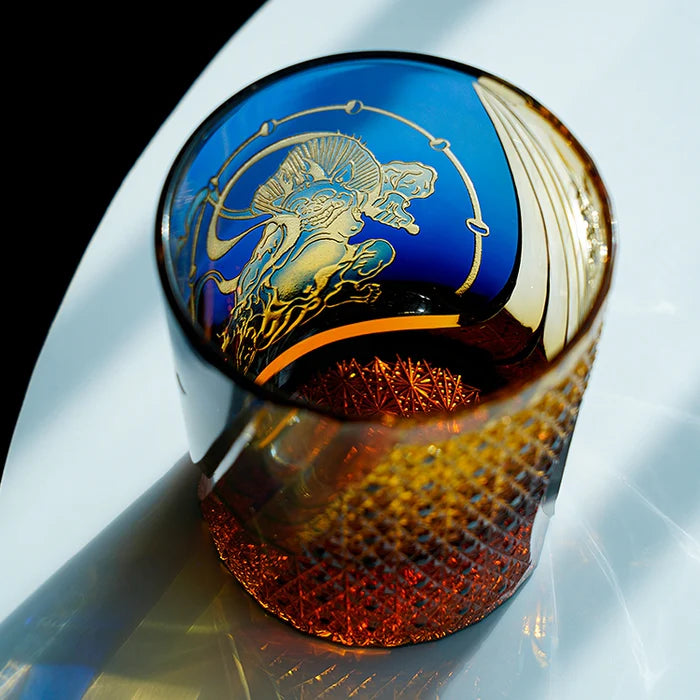 Edo Kiriko Hand-Carved Raijin Whisky Glass – The Thunder’s Eternal Echo