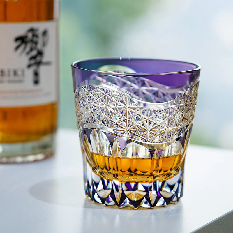 Edo Kiriko Amethyst Prism Whisky Glass – Hand-Carved Premium Crystal Glass | Regal Elegance