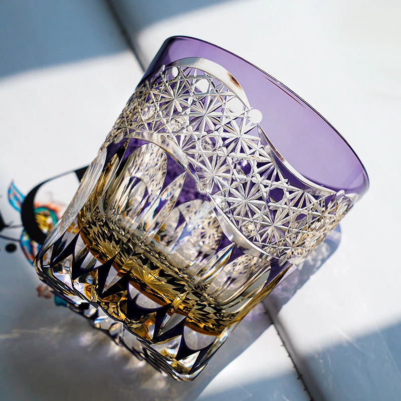 Edo Kiriko Amethyst Prism Whisky Glass – Hand-Carved Premium Crystal Glass | Regal Elegance