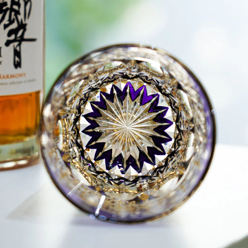 Edo Kiriko Amethyst Prism Whisky Glass – Hand-Carved Premium Crystal Glass | Regal Elegance