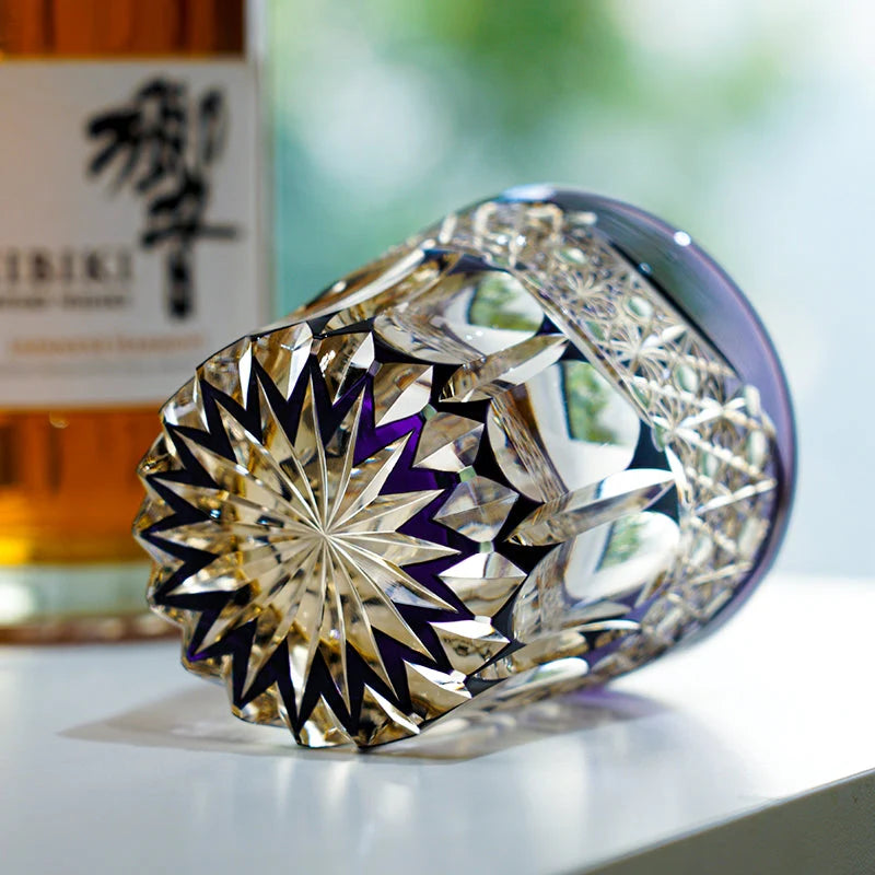 Edo Kiriko Amethyst Prism Whisky Glass – Hand-Carved Premium Crystal Glass | Regal Elegance