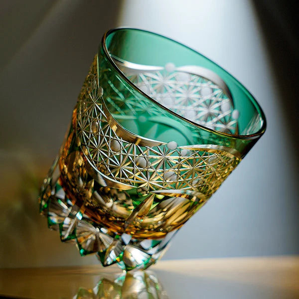 Edo Kiriko Hand-Carved Emerald Prism Whisky Glass – A Prism of Vitality and Timeless Grace