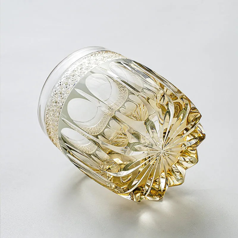 Edo Kiriko Amber Celestial Whisky Glass – Hand-Carved Premium Crystal Glass | Starlit Amber
