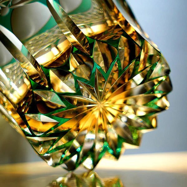 Edo Kiriko Emerald Prism Whisky Glass – Hand-Carved Premium Crystal Glass | Vitality & Grace