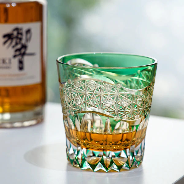 Edo Kiriko Emerald Prism Whisky Glass – Hand-Carved Premium Crystal Glass | Vitality & Grace
