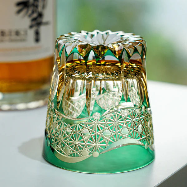 Edo Kiriko Emerald Prism Whisky Glass – Hand-Carved Premium Crystal Glass | Vitality & Grace