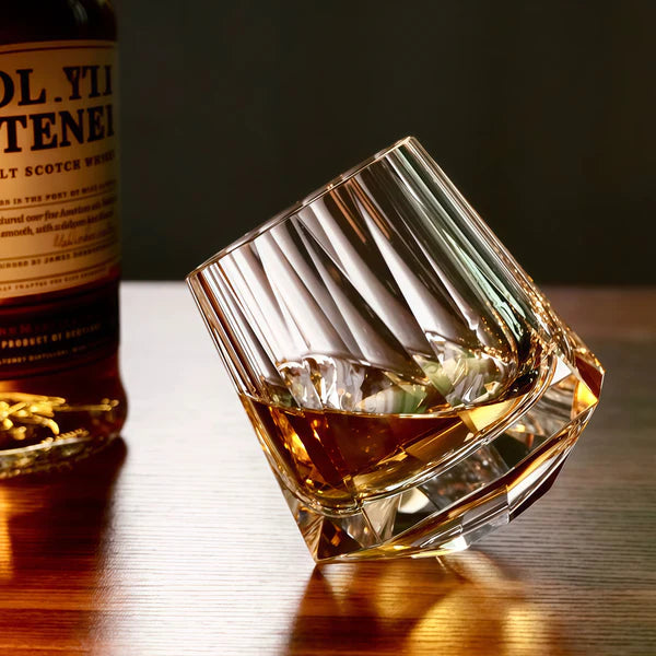 Edo Kiriko Tilted Whisky Glass – Hand-Carved Lead-Free Premium Crystal | Playful Elegance