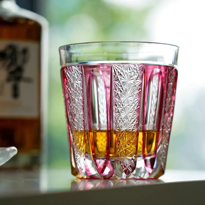 Edo Kiriko Ruby Agave Whisky Glass – Hand-Carved Premium Crystal Glass | Radiant Bloom