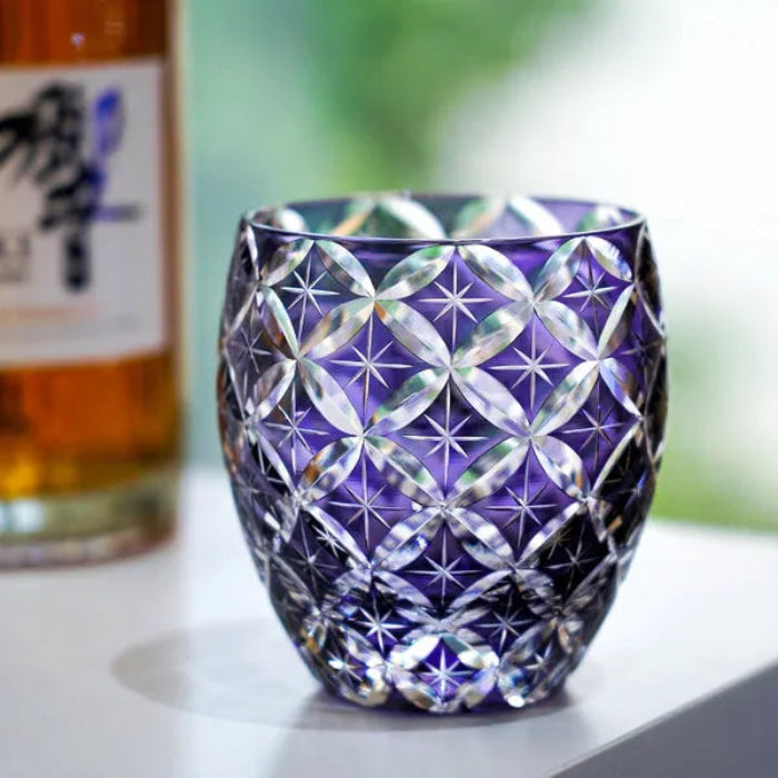 Edo Kiriko Violet Shippo Whisky Glass – Hand-Carved Premium Crystal Glass | Eternal Harmony