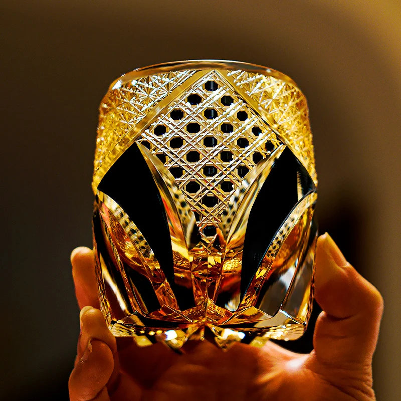 Edo Kiriko Hand-Carved Imperial Dark Knight Whisky Glass – A Crown of Timeless Majesty
