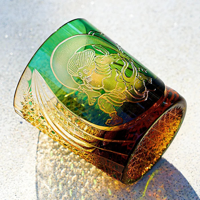 Edo Kiriko Hand-Carved Fujin Whisky Glass – A Dance of Divine Wind