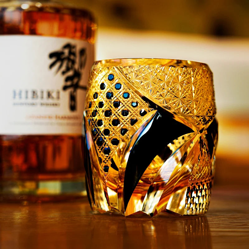 Edo Kiriko Hand-Carved Imperial Dark Knight Whisky Glass – A Crown of Timeless Majesty