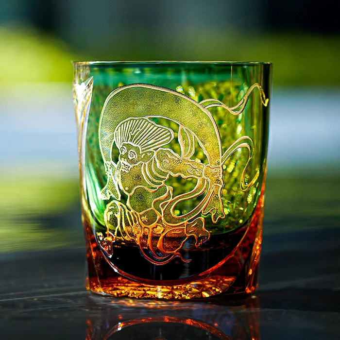 Edo Kiriko Hand-Carved Fujin Whisky Glass – A Dance of Divine Wind