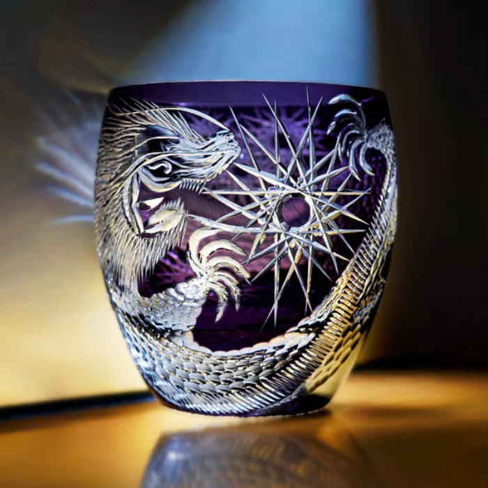 Edo Kiriko Majestic Dragon Whisky Glass – Hand-Carved Premium Crystal Glass | Mythical Power