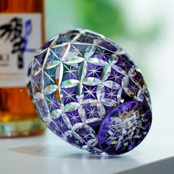 Edo Kiriko Violet Shippo Whisky Glass – Hand-Carved Premium Crystal Glass | Eternal Harmony