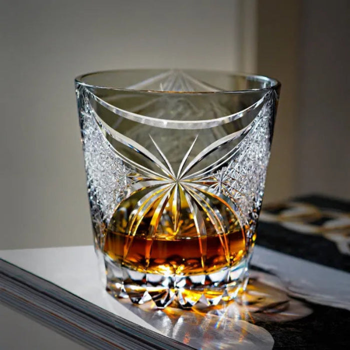 Edo Kiriko Inkstone Grey Butterfly Whisky Glass – Hand-Carved Premium Crystal Glass | Eternal Flight