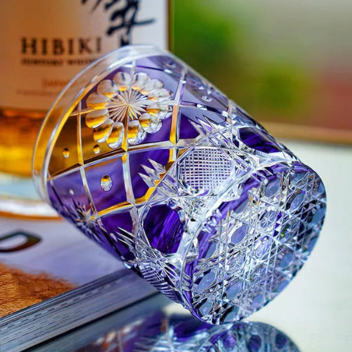 Edo Kiriko Violet Kohana Blossom Whisky Glass – Hand-Carved Premium Crystal Glass | Garden of Light