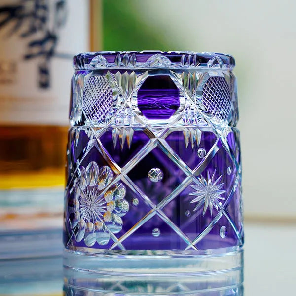 Edo Kiriko Violet Kohana Blossom Whisky Glass – Hand-Carved Premium Crystal Glass | Garden of Light