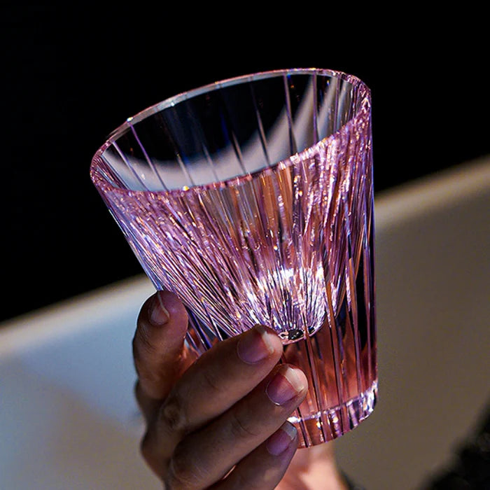 Edo Kiriko Hand-Carved Amethyst Starlit Guqin Lead-Free Premium Crystal Whiskey Glass – A Symphony of Light and Heritage