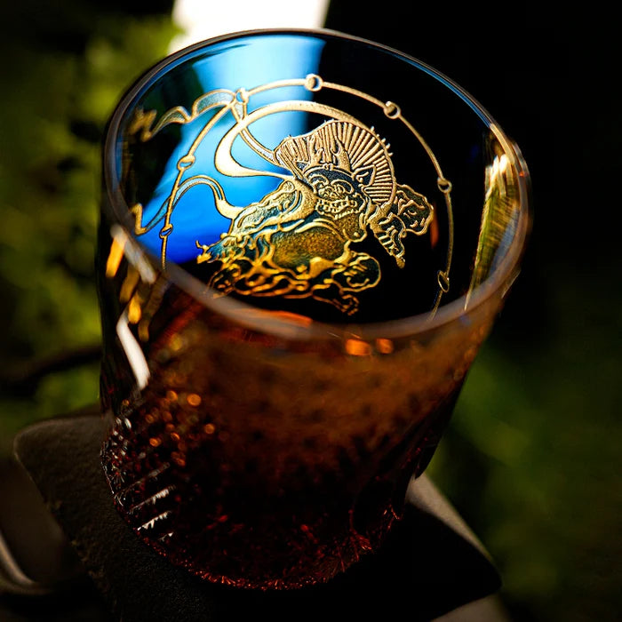 Edo Kiriko Hand-Carved Raijin Whisky Glass – The Thunder’s Eternal Echo