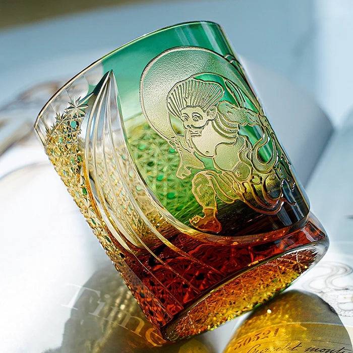 Edo Kiriko Hand-Carved Fujin Whisky Glass – A Dance of Divine Wind
