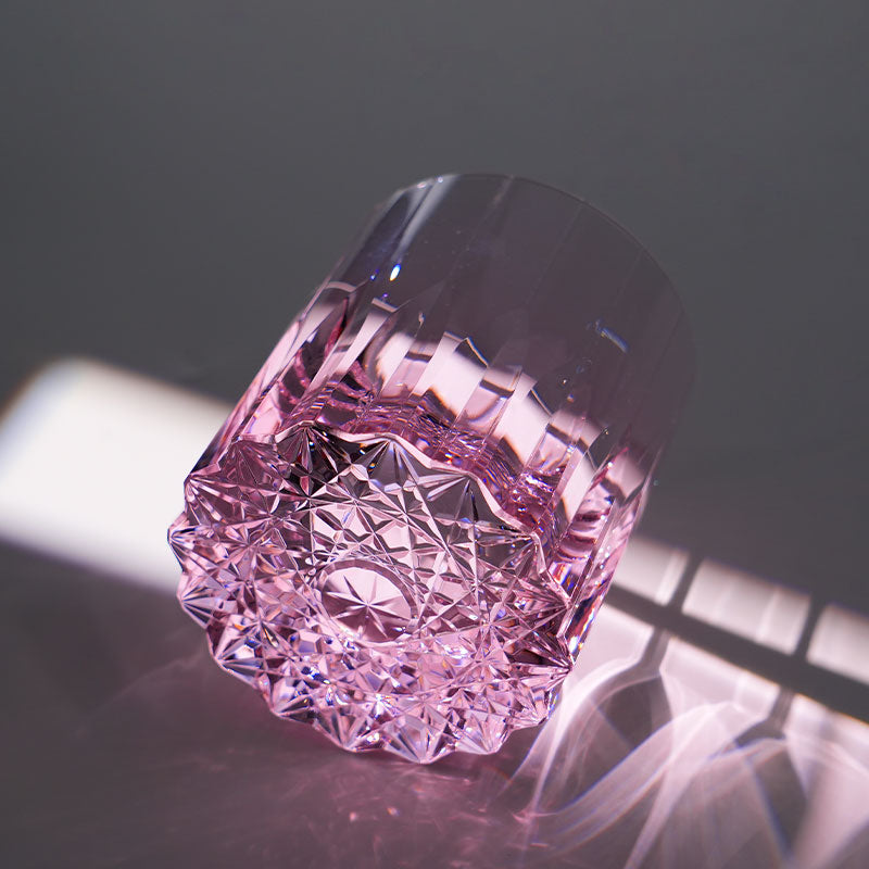 Edo Kiriko Hand-Carved Dazzling Amethyst Lead-Free Premium Crystal Whiskey Glass — A Prism of Heritage and Light