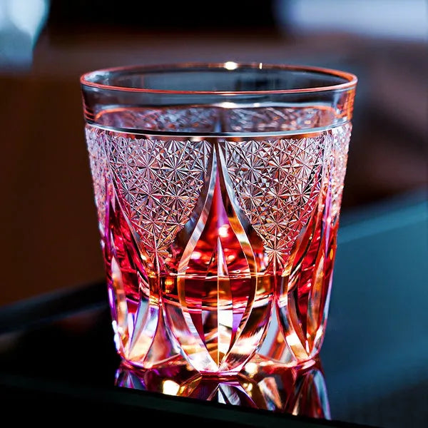 Edo Kiriko Crimson Flame Whisky Glass – Hand-Carved Premium Crystal Glass | Fire Frozen in Time