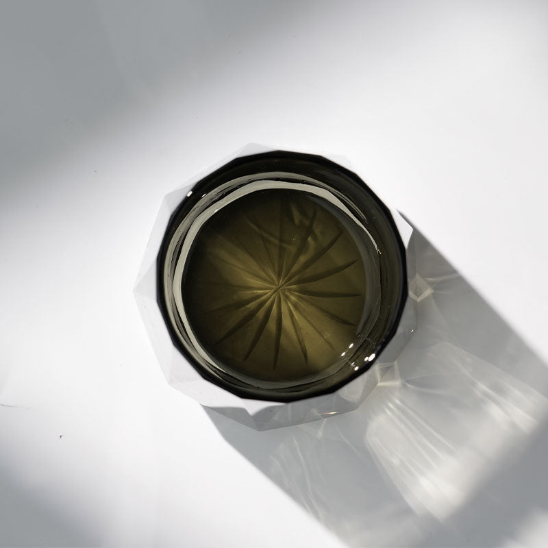 Edo Kiriko Hand-Carved Smoky Quartz Zeus's Stone Lead-Free Premium Crystal Whiskey Glass – A Masterpiece of Facets and Thunder