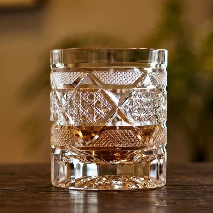 Edo Kiriko Hexagonal Chrysanthemum Whisky Glass – Hand-Carved Lead-Free Premium Crystal | Crystal Fortune