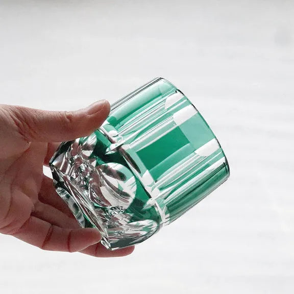Edo Kiriko Bamboo Rhythm Whisky Glass – Hand-Carved Premium Crystal Glass | Emerald Zen