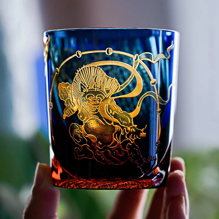 Edo Kiriko Hand-Carved Raijin Whisky Glass – The Thunder’s Eternal Echo
