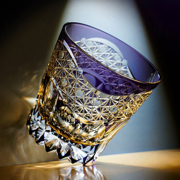 Edo Kiriko Amethyst Prism Whisky Glass – Hand-Carved Premium Crystal Glass | Regal Elegance