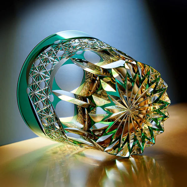 Edo Kiriko Emerald Prism Whisky Glass – Hand-Carved Premium Crystal Glass | Vitality & Grace