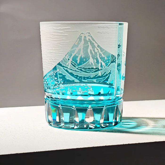 Edo Kiriko Azure Fuji Wave Whisky Glass – Hand-Carved Premium Crystal Glass | Timeless Majesty