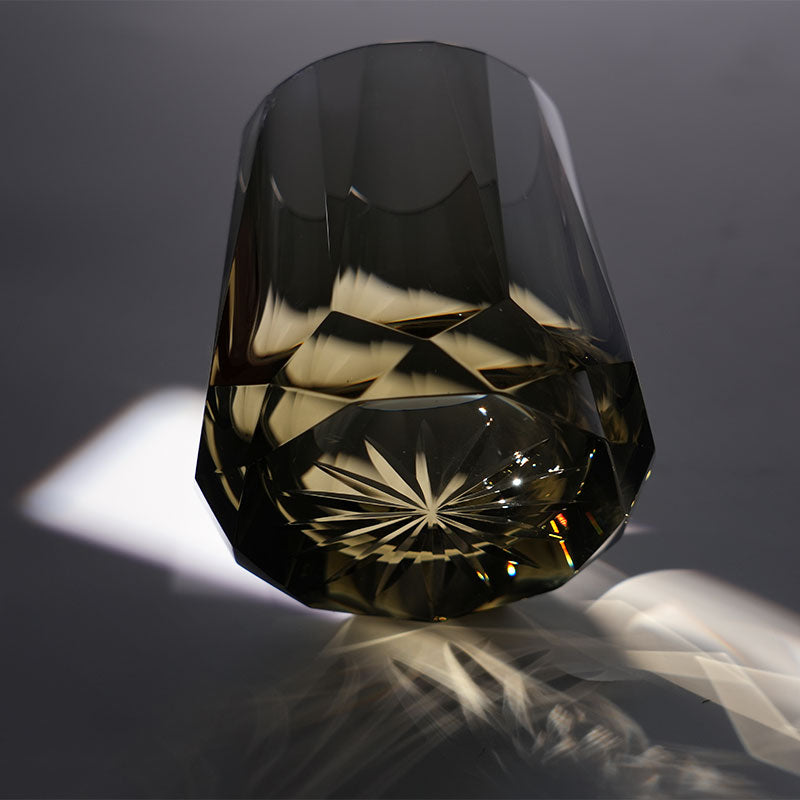 Edo Kiriko Smoky Quartz Zeus's Stone Whisky Glass – Hand-Carved Lead-Free Premium Crystal | 32-Facet Cut