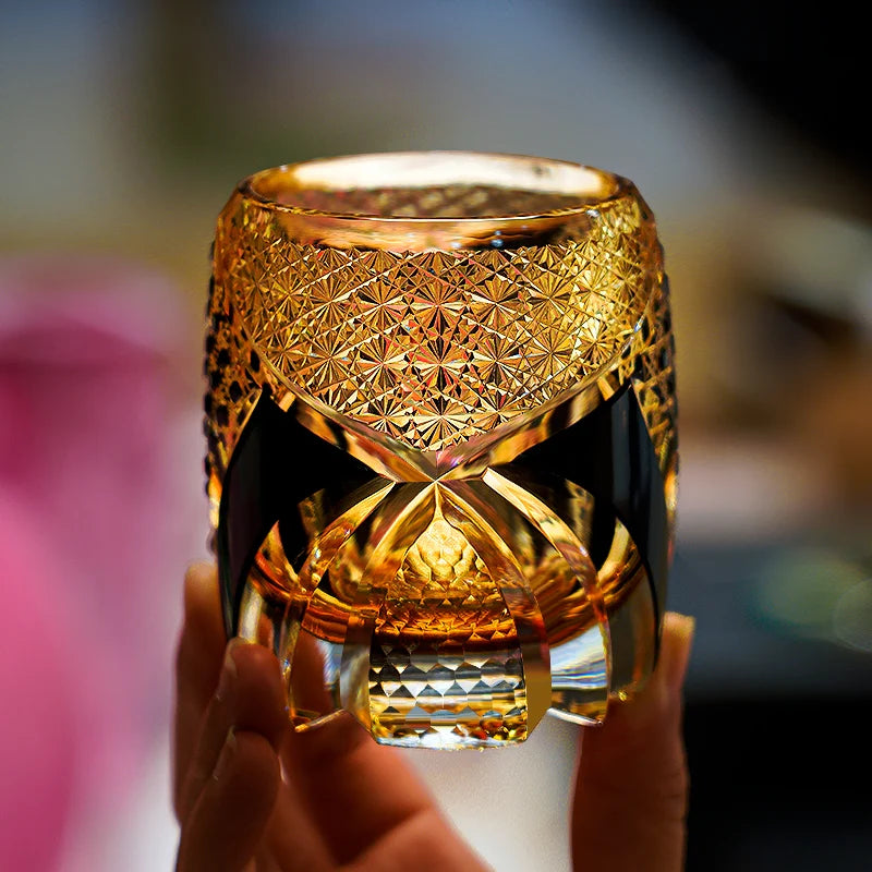 Edo Kiriko Hand-Carved Imperial Dark Knight Whisky Glass – A Crown of Timeless Majesty