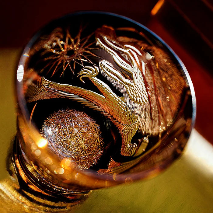 Edo Kiriko Hand-Carved Soaring Dragon Whiskey Glass – An Ascendant Myth in Crystal