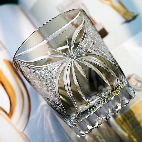 Edo Kiriko Inkstone Grey Butterfly Whisky Glass – Hand-Carved Premium Crystal Glass | Eternal Flight