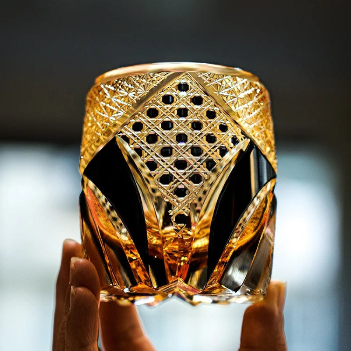 Edo Kiriko Hand-Carved Imperial Dark Knight Whisky Glass – A Crown of Timeless Majesty