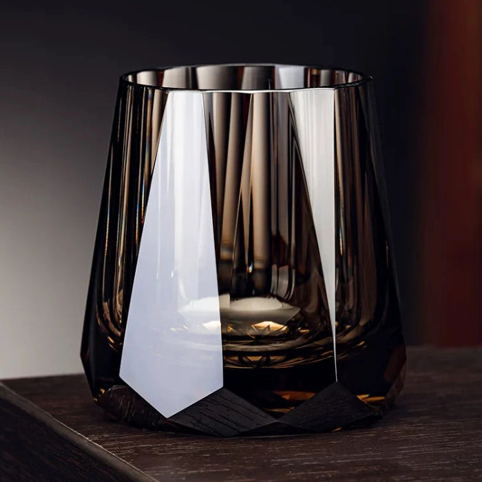 Edo Kiriko Smoky Quartz Zeus's Stone Whisky Glass – Hand-Carved Lead-Free Premium Crystal | 32-Facet Cut