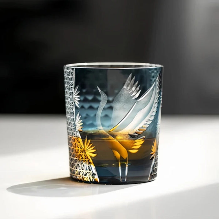 Edo Kiriko Soaring Crane Whisky Glass – Hand-Carved Premium Crystal Glass | Grace in Flight