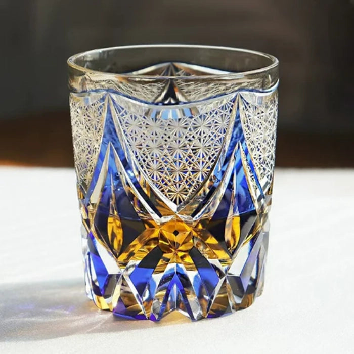 Edo Kiriko Hand-Carved Twisted Crystal Whisky Glass – A Dance of Light and Elegance