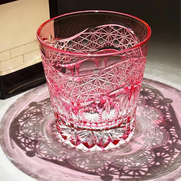 Edo Kiriko Rose Prism Whisky Glass – Hand-Carved Premium Crystal Glass | Bloom & Brilliance