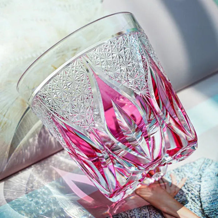 Edo Kiriko Crimson Flame Whisky Glass – Hand-Carved Premium Crystal Glass | Fire Frozen in Time