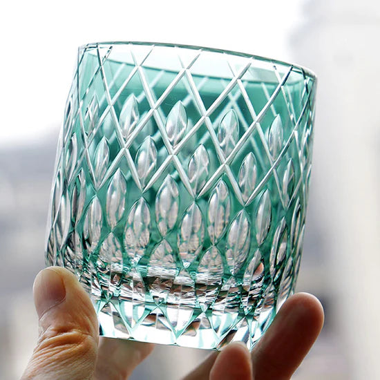 Edo Kiriko Spider Eye Whisky Glass – Hand-Carved Premium Crystal Glass | Emerald Web